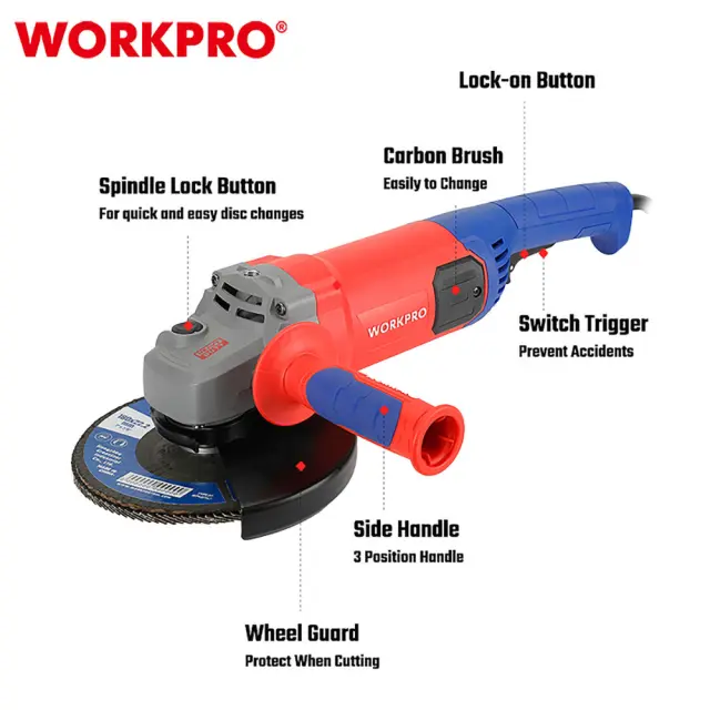 WORKPRO ΓΩΝΙΑΚΟΣ ΤΡΟΧΟΣ 2200W Φ180mm WP472014 (PROFI) 2
