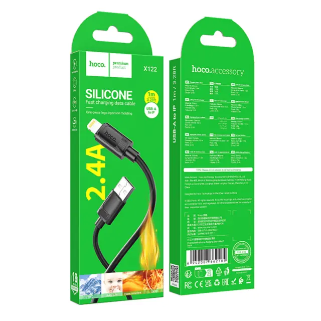Καλώδιο Hoco X122 USB-A σε Lightning 2.4A Fast Charging Μαύρο 1m 2