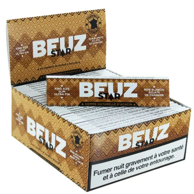 Beuz Χαρτάκια King Size Slim Star Unbleached Ακατέργαστο με Νιφάδες Ανθών Κάνναβης 32φ. 3