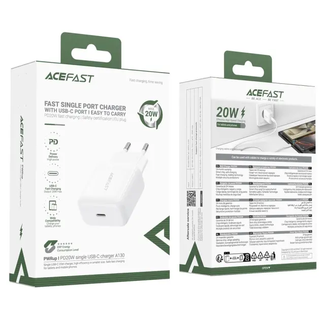Φορτιστής Ταξιδίου Acefast A130 Fast Charging USB-C PD20W 3.0A Λευκός 2