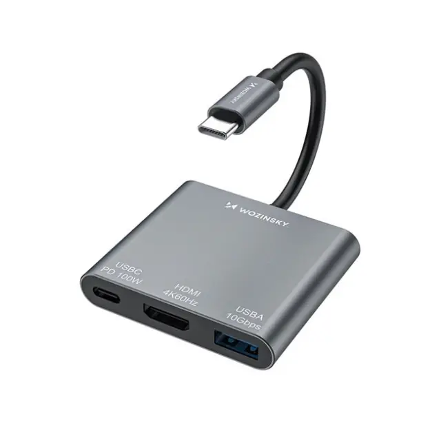 Wozinsky Docking Station WHCH-01 USB-C PD 100W HDMI 4K30Hz USB-A 10Gbps Gray