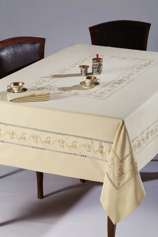 Χειροποίητο τραπεζομάντηλο 5005 (170cm x 220cm) λαδί - -