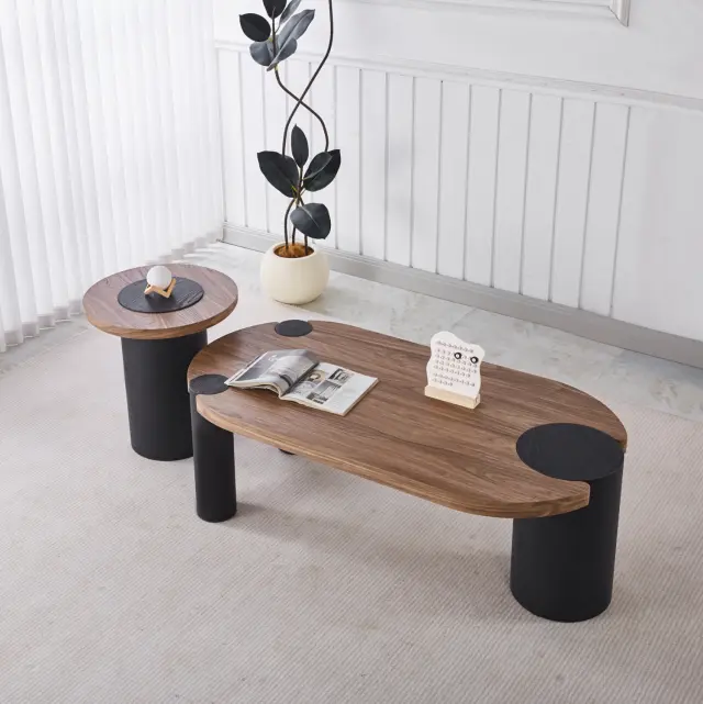 ΤΡΑΠΕΖΑΚΙ ΣΤΡΟΓΓΥΛΟ ΒΟΗΘΗΤΙKΟ FB918434.05 MDF TOP ΚΑΡΥΔΙ & ΒΑΣΗ ΜΑΥΡΗ Φ45x50Υεκ 2