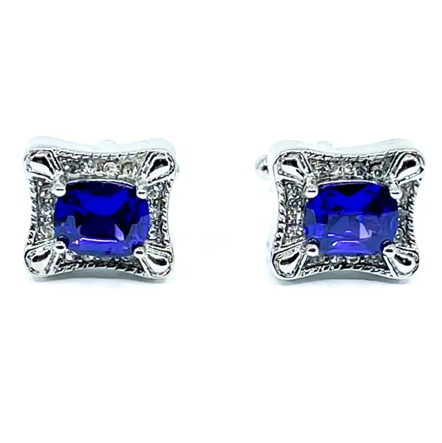 Ασημί Σχεδιαστικά Μανικετόκουμπα με Μωβ Zircon 2