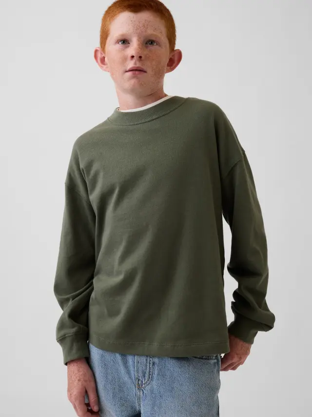Παιδική Μπλούζα Heavyweight σε Oversized Γραμμή Tweed green