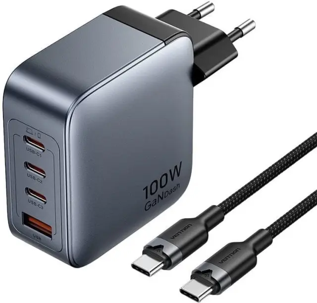 Vention Βάση Φόρτισης 100W GaN 1x USB-A 3x USB-C & Cable USB-C 1m (TZ-FETH0-EU)