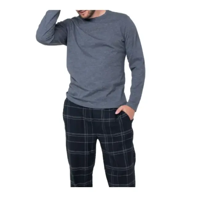 Calvin Klein Ανδρική Πυτζάμα Flannel Sleep, Χρώμα Charcoal Top-Beam Plaid Black Btm