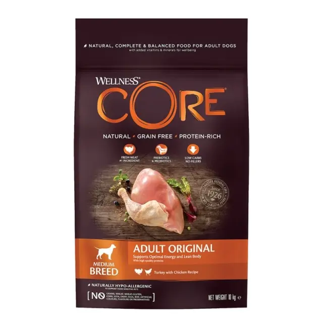 Wellness Core Adult Original Medium Breed Ξηρά Τροφή Σκύλου Γαλοπούλα & Κοτόπουλο Χωρίς Σιτηρά 10kg 2