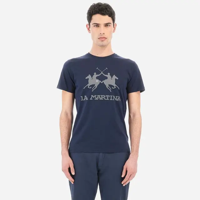 La Martina - Ανδρικό T-Shirt Regular Fit CCMR05-JS206-07017 Μπλε - 2XL