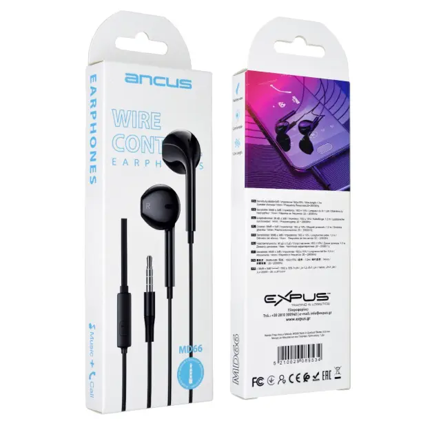 Hands Free Ancus Melody MD66 Semi in-Earbud Stereo 3.5mm Μαύρο με Μικρόφωνο και Πλήκτρο Λειτουργίας 1,2μ 2
