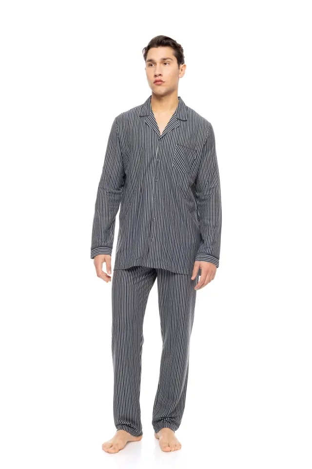 W-M794 - Type - PYJAMA BUTTONED STONE GREY STRIPES
