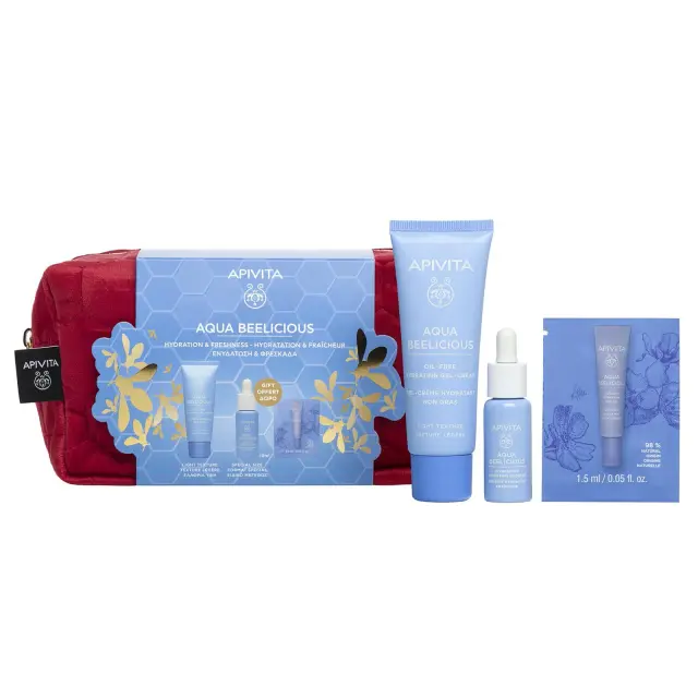Apivita Aqua Beelicious Σετ Περιποίησης για Ενυδάτωση με Νεσεσέρ , Serum , Κρέμα Ματιών & Κρέμα Προσώπου 4τμχ