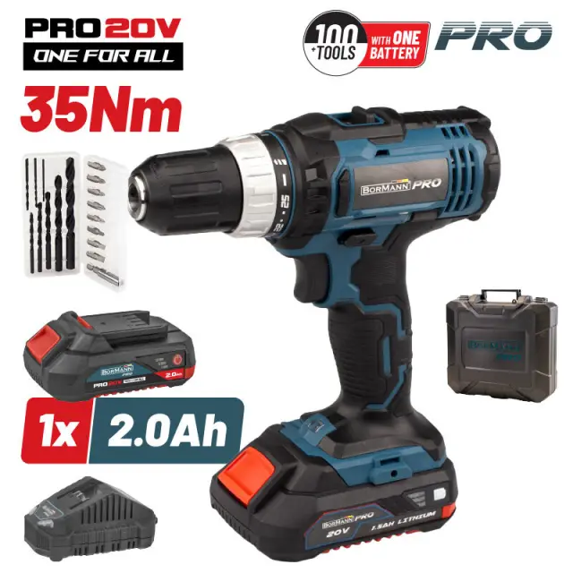 BORMANN Pro BBP3000 Δραπανοκατσάβιδο Μπαταρίας 20V,35Nm,Li-Ion,με 2 Ταχύτητες,1x2Ah & Βαλίτσα