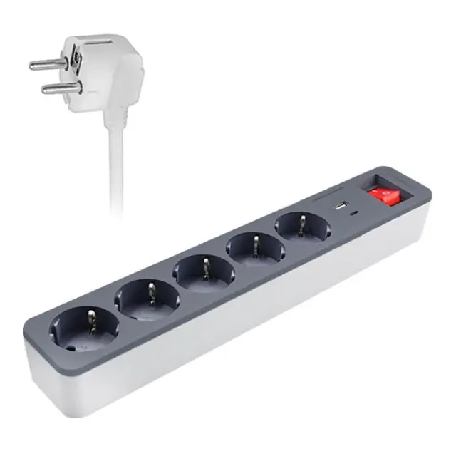 Πολύπριζο 5 θέσεων με διακόπτη ON/OFF και 2 θύρες USB (USB-C & USB-Α)
