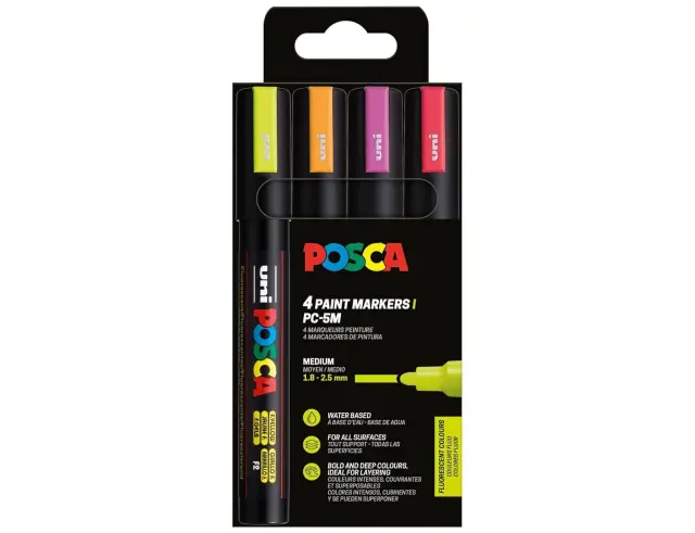 Μαρκαδόροι Σχεδίου Uni Posca PC-5M Neon Medium με πάχος μύτης 1.8-2.5mm - 4 τεμάχιαPC-5M 4P SET NEON COLOR