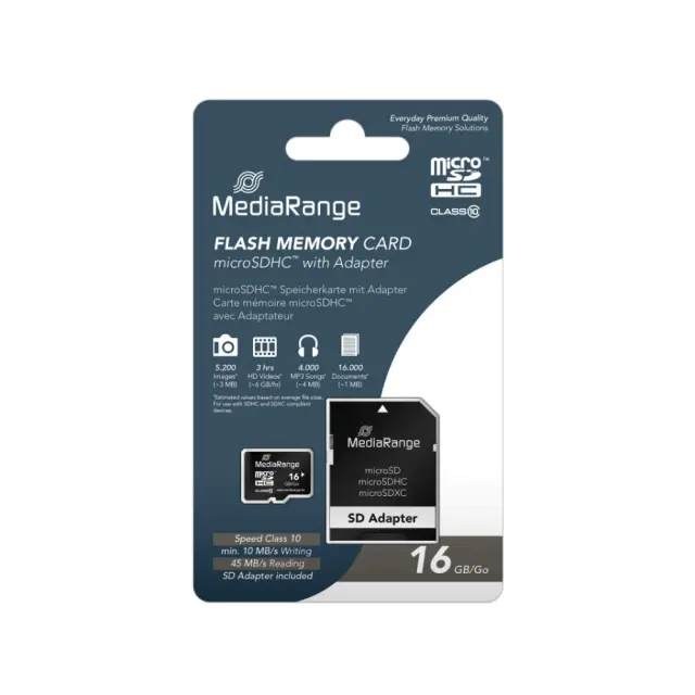 MediaRange Micro SDHC Class 10 With SD Adaptor 16 GB (High Capacity) (MR958) MR SSD & USB FLASH DRIVES & MEMORY CARDS
