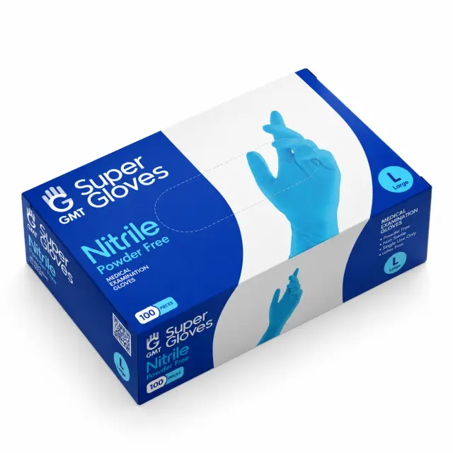 GMT Super Gloves Γάντια Νιτριλίου Χωρίς Πούδρα σε Μπλε Χρώμα (LARGE) 100τμχ