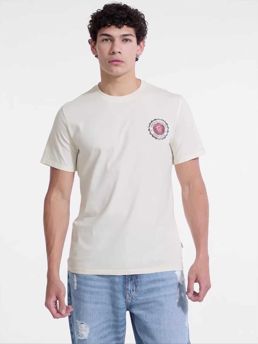 Guess Ανδρικό Μπέζ T-Shirt Με Λογότυπο Πίσω Μπεζ