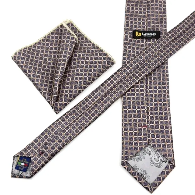 Plum Καφέ Γραβάτα Μικροσχέδιο Microfiber Σετ με Μαντήλι 3