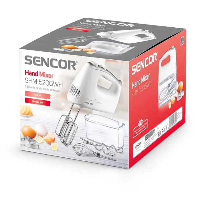 Μίξερ Χειρός 5 Ταχυτήτων με 3 Εξαρτήματα Turbo 500W Sencor SHM 5206WH-EUE3 Λευκό 2