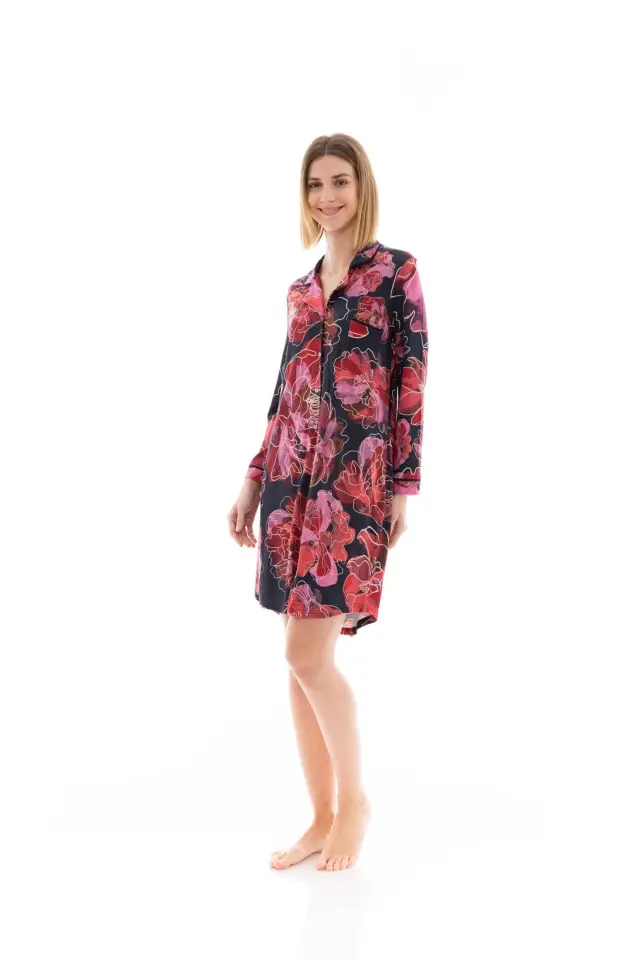 W1365 - Type - NIGHTGOWN BUTTONED MAGENTA FLOWER - XL 3