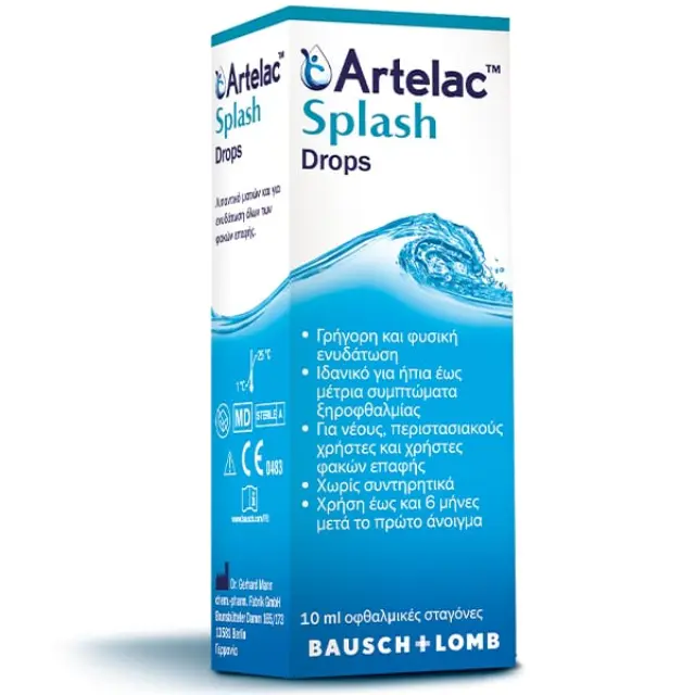 Bausch + Lomb Artelac Splash Οφθαλμικές Σταγόνες – Άμεση Ενυδάτωση & Ανακούφιση 10ml