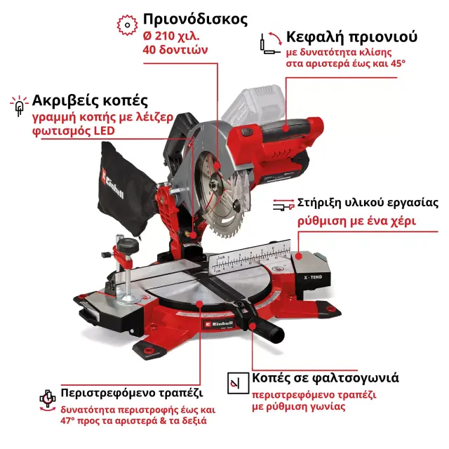Einhell 4300890 - Φαλτσοπρίονο μπαταρίας TE-MS 18/210 Li-Solo χωρίς μπαταρία και φορτιστή 3