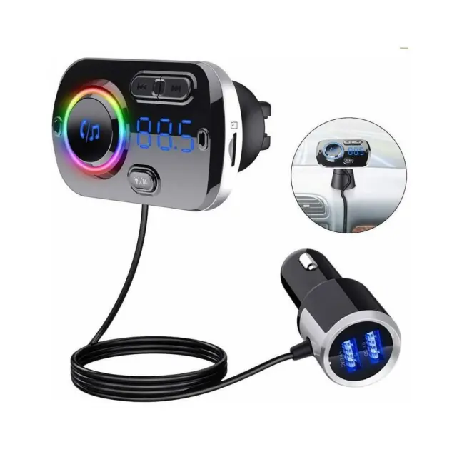 FM Transmitter με Βολτόμετρο 12V-24V – AUX – TF – Οθόνη LCD – 2 Θύρες USB με RGB Φωτισμό BC49BQ Μαύρο