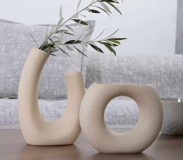 Nef-Nef Homeware Βαζάκι Κεραμικό Διακοσμητικό Jagi 17,5x5x13,5 Ecru 3