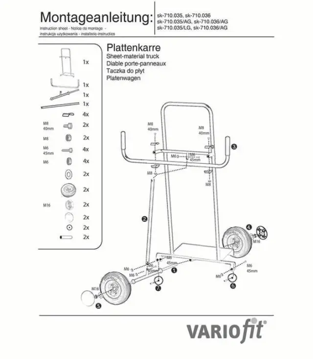Variofit sk-710.035/AG Τρόλεϊ Μεταφοράς Φύλλων για Φορτίο Βάρους ως 250kg 2