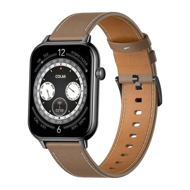 Colmi C28 Aluminium Smartwatch με Παλμογράφο (Black + Brown Leather)