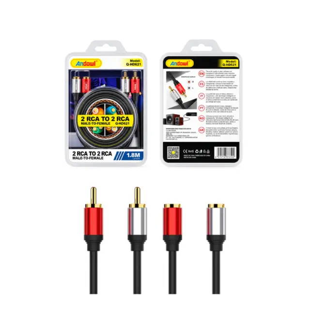 Καλώδιο Ήχου Andowl Q-HD621 2 RCA Αρσενικό σε 2 RCA Θηλυκό 1,8m - Andowl Q-HD621 2 RCA Male to 2 RCA Female Audio Cable 1.8m 0751253