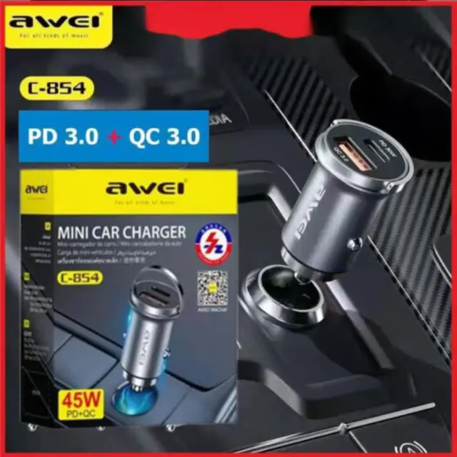 Awei Φορτιστής Αναπτήρας Αυτοκινήτου 45W PD 3.0 QC 3.0 C-854 2