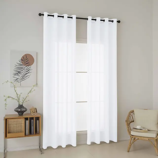 Beauty Home Κουρτίνα γάζα μονόχρωμη με 8 μεταλλικούς κρίκους Fit Art 8447 140x270 Λευκό 2
