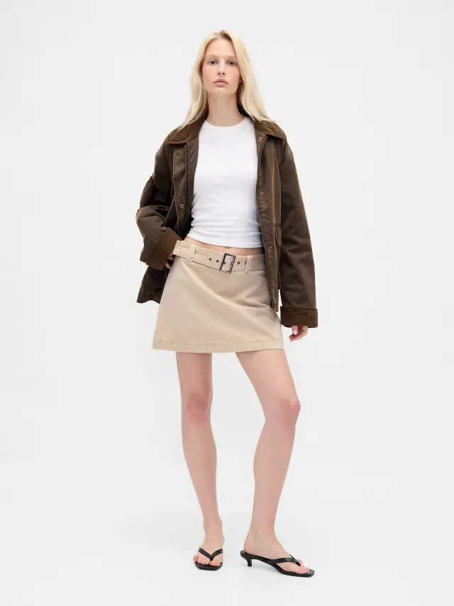 Μπεζ Mini Φούστα Σορτς με Ζώνη Classic khaki tan