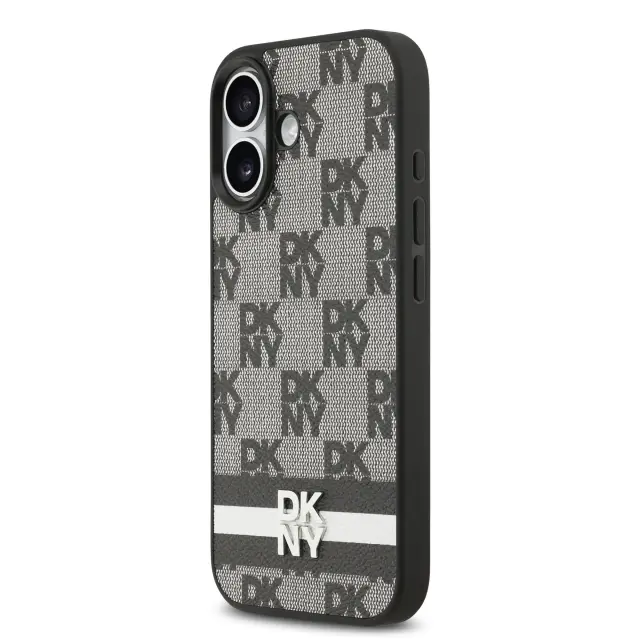 DKNY PU Leather Checkered Pattern and Stripe Case for iPhone 17 Black 2