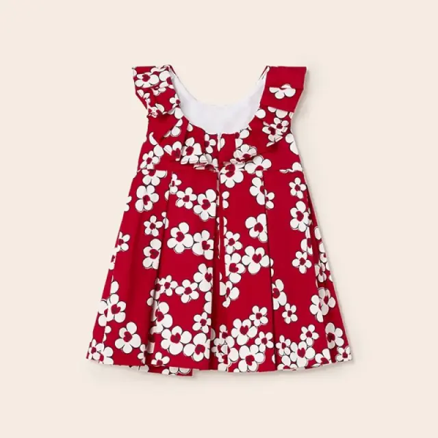 Baby 6 μηνών έως 4 ετών Φόρεμα σατινέ με floral στάμπα από βαμβάκι κόκκινο 3