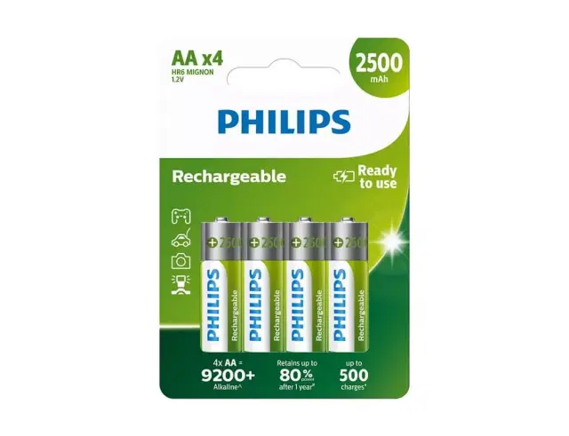 Επαναφορτιζόμενες Αλκαλικές Μπαταρίες Philips LR6P16F10 - ΑΑ Η6 Mignon - 1.2V - 2500mAh - 4 τεμάχια