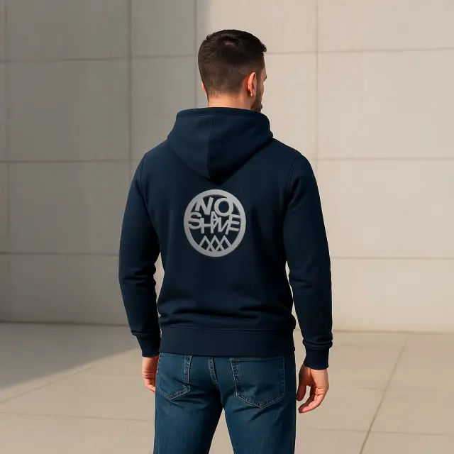 Φούτερ Noshame® Navy με κουκούλα και τύπωμα - 512595 - XXL