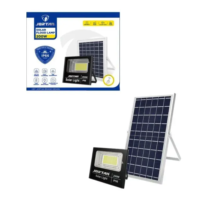 Jortan Ηλιακός Προβολέας Με Τηλεχειριστήριο LED 200W IP66- Solar Flood Lamp 0274005