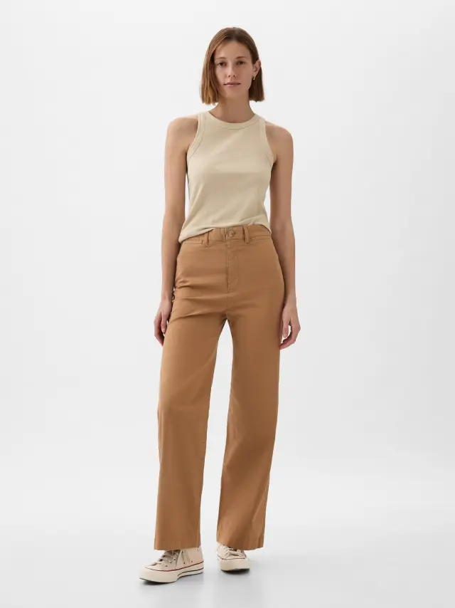 Καφέ High Stride Wide-Leg Ankle Khakis Παντελόνι perfect khaki brown