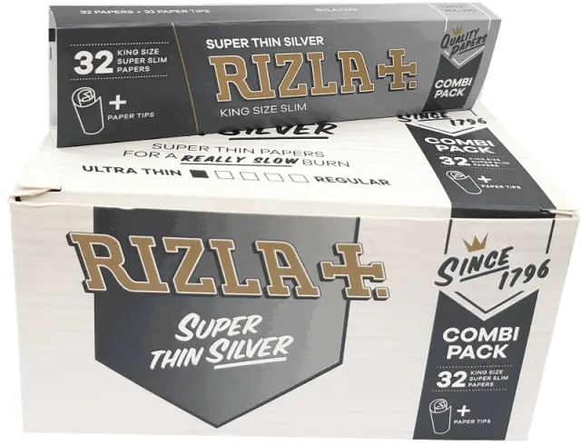 RIZLA Χαρτάκια - Silver Combi - King Size Slim Ασημί με Τζιβάνες - 24 τεμ.