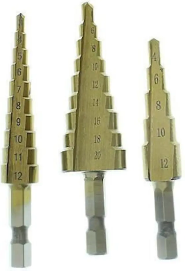 Σετ κωνικά τρυπάνια τιτανίου 1x (3-12mm) 1x (4-12 mm) 1x (4-20 mm) Uruisi