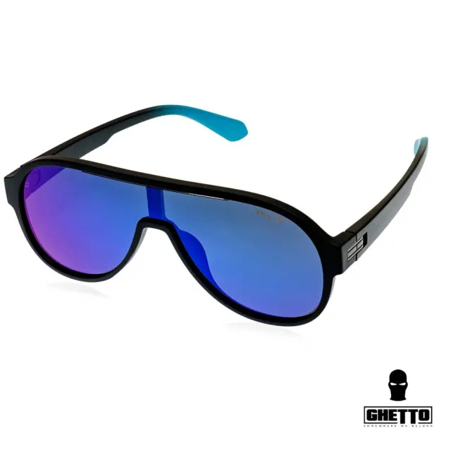Ghetto Vintage Aviator Sunglasses Black Frame Unisex Blue