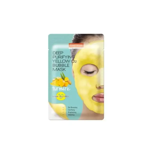 Purederm Deep Purifying Yellow O2 Bubble Mask Turmeric Μάσκα Προσώπου για Βαθύ Καθαρισμό, 1τμχ