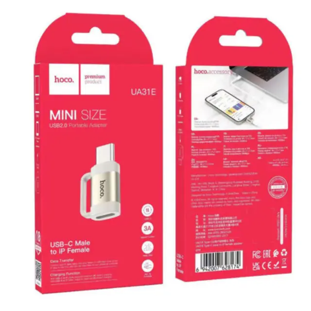 Hoco Mini Αντάπτορας Αρσενικό USB-C με Υποδοχή Θηλυκο iP 3A UA31E 2