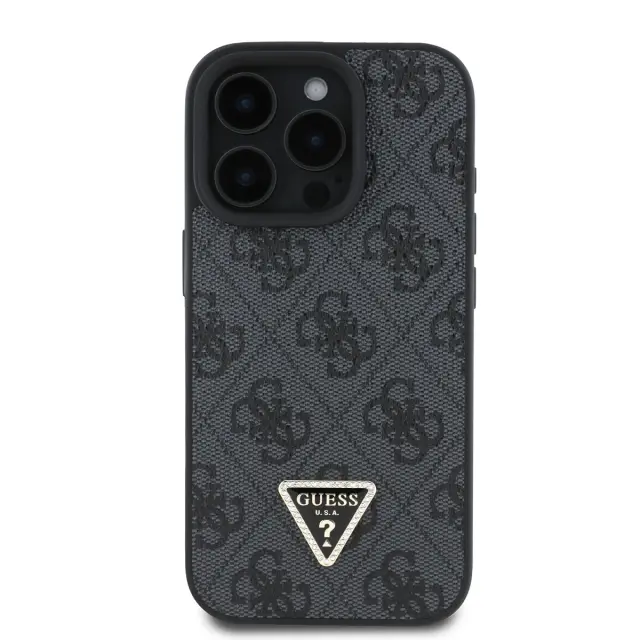 Guess PU 4G Strass Triangle Metal Logo Case for iPhone 16 Pro Black 2