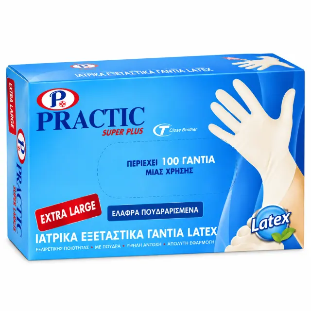 Practic Super Plus Γάντια Νιτριλίου Με Πούδρα σε Λευκό Χρώμα 100τμχ (EXTRA LARGE)