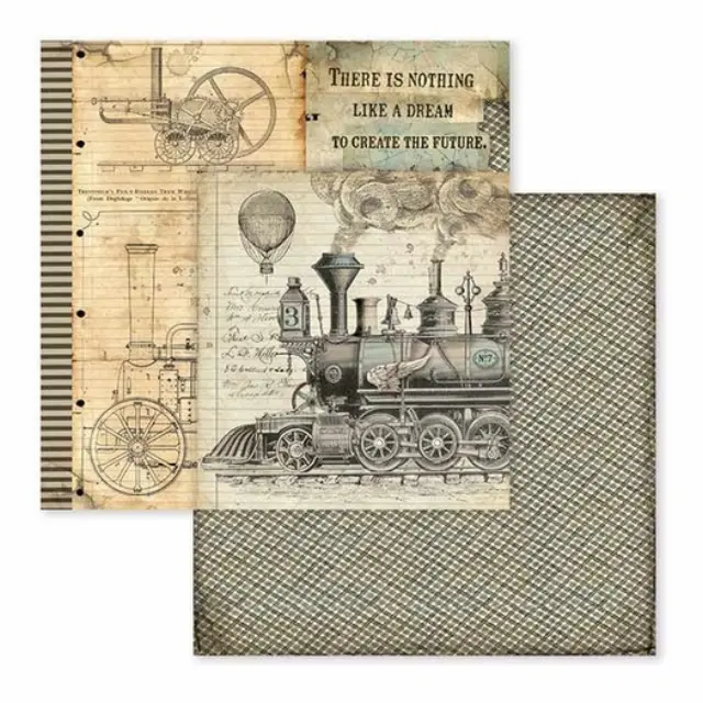 Χαρτί scrapbooking διπλής όψης 30x30cm Stamperia, Voyages Fantastiques, Steam Train