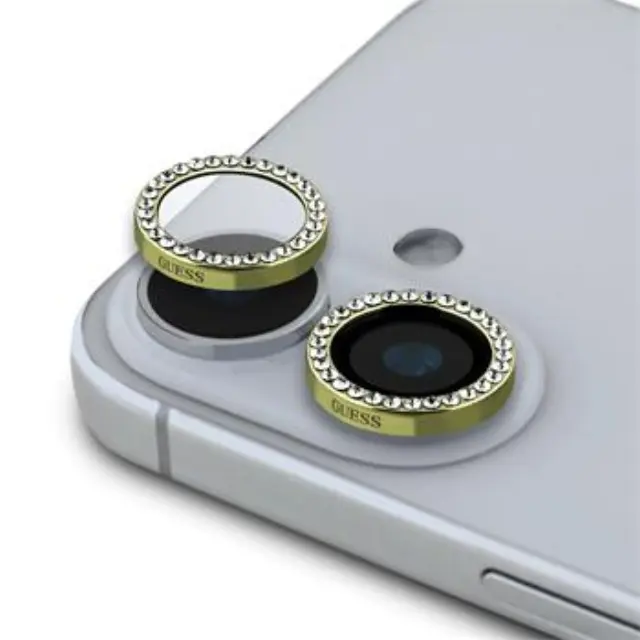 Guess Fixed Glitter Protective Lens for iPhone 16/16 Plus Gold